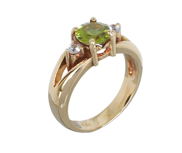 18 KT GOLD RING SET WITH 1 PERIDOT AND 9 WHITE SAPPHIRES 